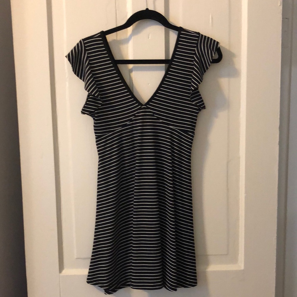 Flutter Sleeve V Neck Wild Fable Swing Dress